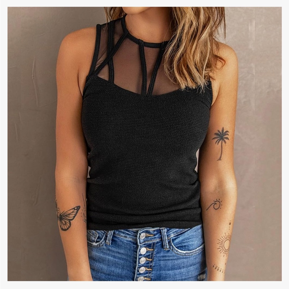 Elegant Black Mesh Women’s Top